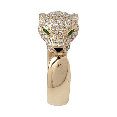 Bague 67 Bague Cartier modèle "Panthère" en or jaune, onyx, émeraudes et diamants. 58 Facettes 29715-1