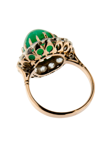 Bague 54 Bague en or jaune et argent, Chrysoprase pain de sucre et diamants 58 Facettes