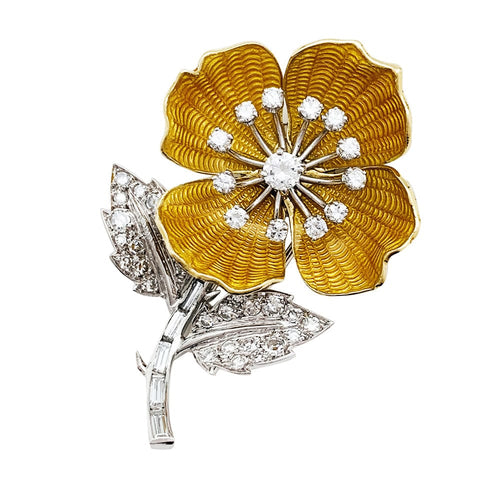 Broche Broche "Eglantine" Boucheron en or et platine, émail et diamants. 58 Facettes 30428