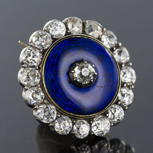 Broche Broche ancienne Asprey émail bleu et diamants 58 Facettes 19-042