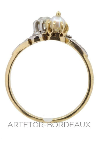Bague 55 Vous et moi ancien perle et diamants 58 Facettes 34271