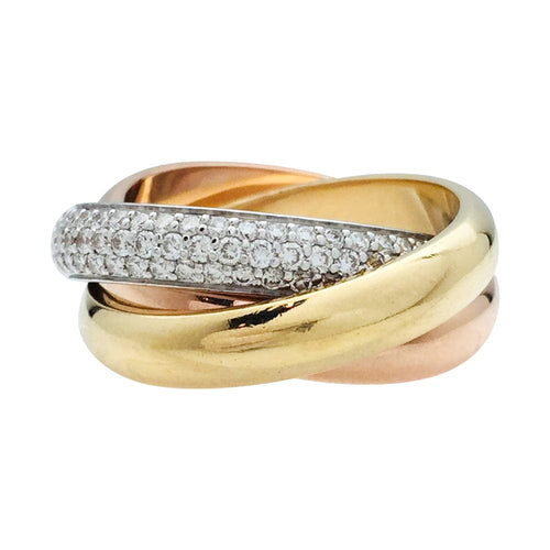 Bague 55 Bague Cartier, modèle "Trinity" 3 ors, diamants. 58 Facettes 3****