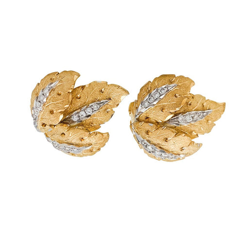 Boucles d'oreilles Boucles d'oreilles feuillages 2 ors et diamants. 58 Facettes 29740