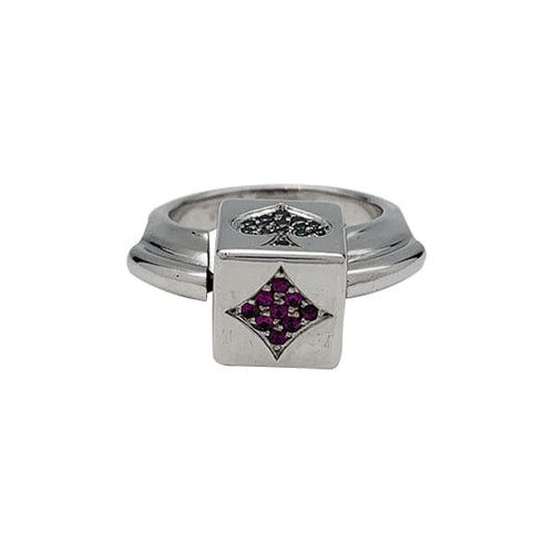 Bague 54 Bague Dé en or blanc diamants noirs et rubis. 58 Facettes 30416