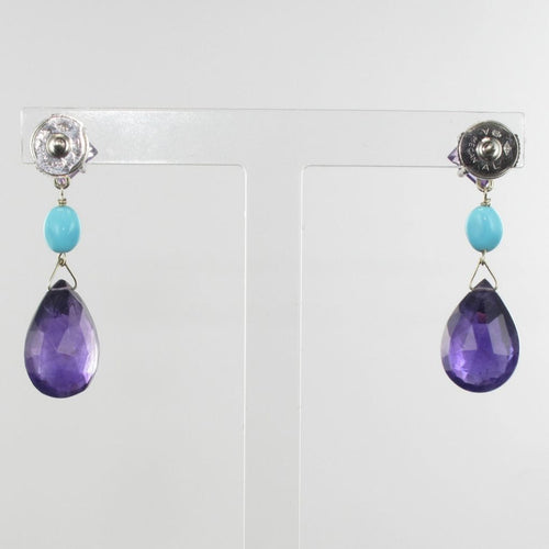 Boucles d'oreilles Boucles d'oreilles pendantes améthystes et turquoises 58 Facettes 17-302