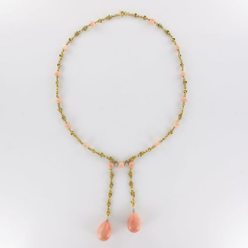 Collier Collier ancien négligé corail peau d'ange et diamants 58 Facettes 17-285