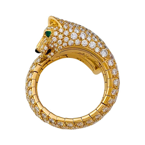 Bague 53 Bague Cartier "Panthère de Cartier" en or jaune, diamants, émeraudes et onyx. 58 Facettes 29384-1