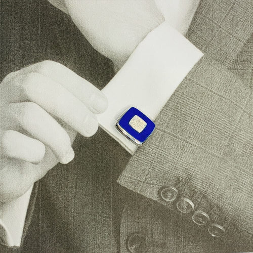 Boutons de manchette Piaget, or blanc et lapis lazuli. 58 Facettes 28216