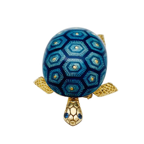 Broche Broche Boucheron tortue or jaune, émail et saphir. 58 Facettes 29701