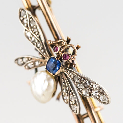 Broche Broche ancienne insecte perle fine saphir et diamants 58 Facettes 17-280