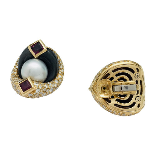 Boucles d'oreilles Boucles d'oreilles Marina B., hématite, rubis, perles et diamants. 58 Facettes 28581