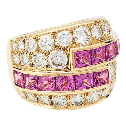 Bague 51 Bague en or jaune diamants et saphirs roses. 58 Facettes 30639