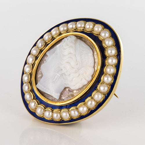 Broche Broche Camée email bleu perles 58 Facettes 14-105-8377620