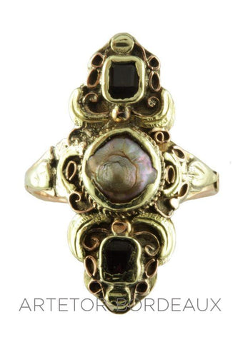 Bague 56 Bague ancienne perle et grenats 58 Facettes 21521