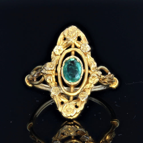 Bague 51 Bague ancienne émeraude marquise 58 Facettes 21-077-51