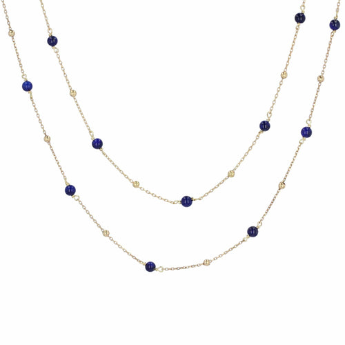 Collier Sautoir en or et perles de lapis lazuli 58 Facettes 21-040