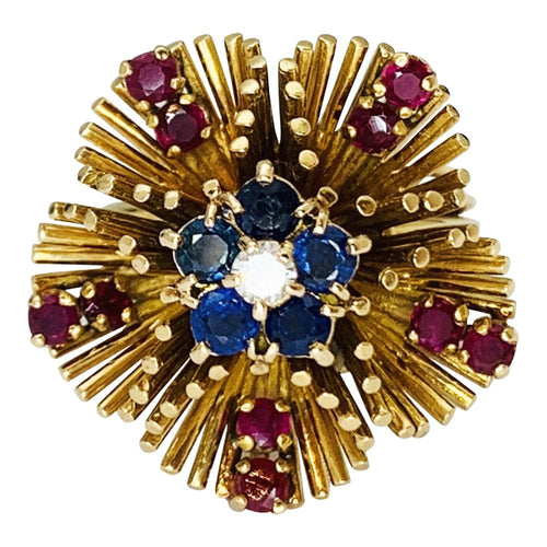 Bague 49 Bague vintage or jaune, saphirs, rubis et diamants. 58 Facettes 30503