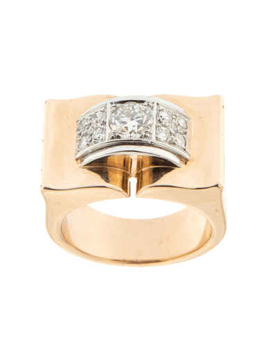 Bague 54 Bague en or jaune, platine et diamants des années 40' 58 Facettes