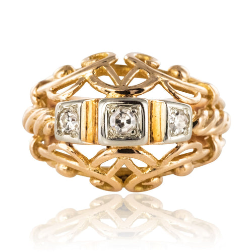 Bague 55 Bague vintage fils d'or rose et diamants 58 Facettes 14-185-55
