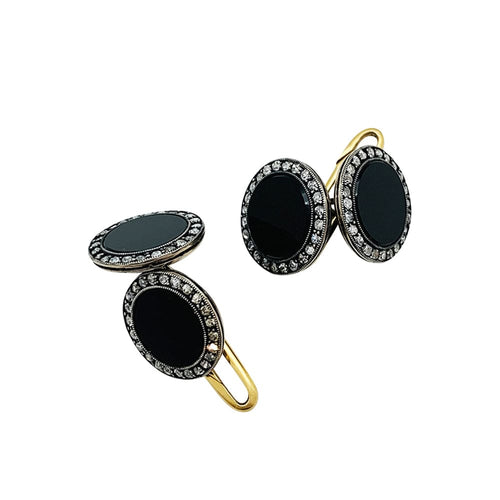 Boutons de manchette Boutons de manchette 1910 en or, argent, onyx et diamants. 58 Facettes 30254