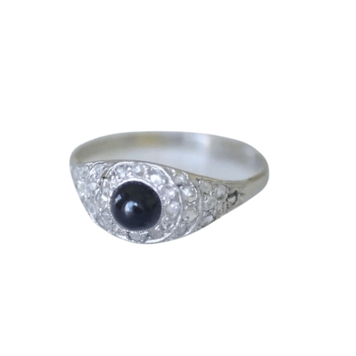 Bague 57 Bague Art Déco saphir cabochon & diamants 58 Facettes