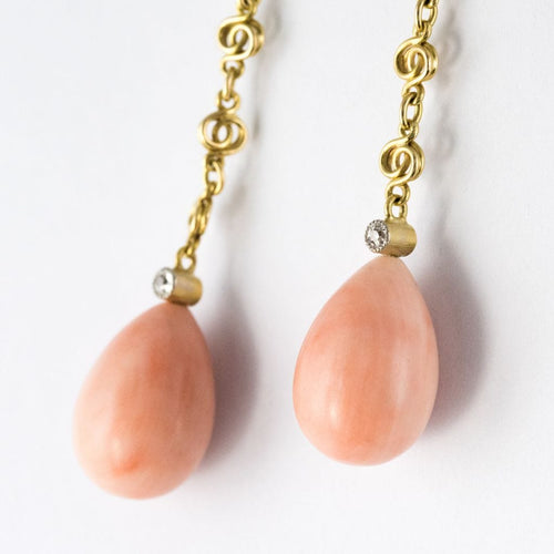 Collier Collier ancien négligé corail peau d'ange et diamants 58 Facettes 17-285