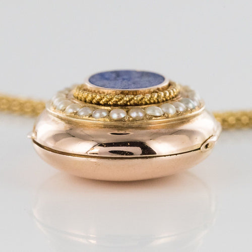 Collier Collier ancien et son médaillon lapis lazuli et perles fines 58 Facettes 20-154