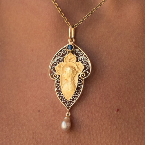 Pendentif Pendentif ancien Vierge saphir perle fine 58 Facettes 20-162