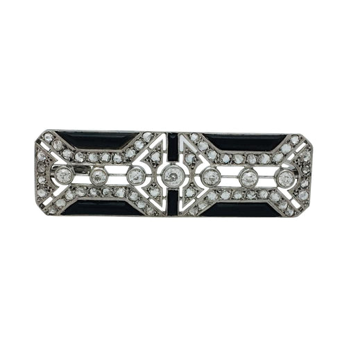 Broche Broche Art Déco en platine, diamants et onyx. 58 Facettes 29163