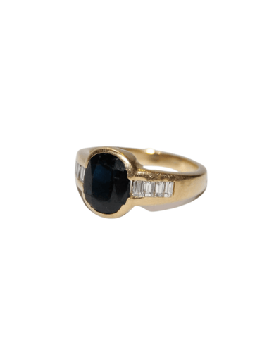 Bague 51 Bague Or  Diamants taille baguette et Saphir 58 Facettes