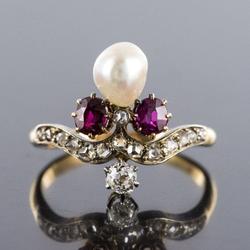 Bague 58 Bague ancienne duchesse rubis diamants et perle fine 58 Facettes 17-151-58-1