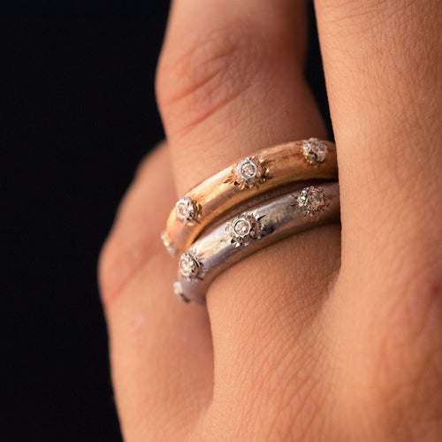 Bague 54 Bague or blanc satiné diamants 58 Facettes ANSETAB-54