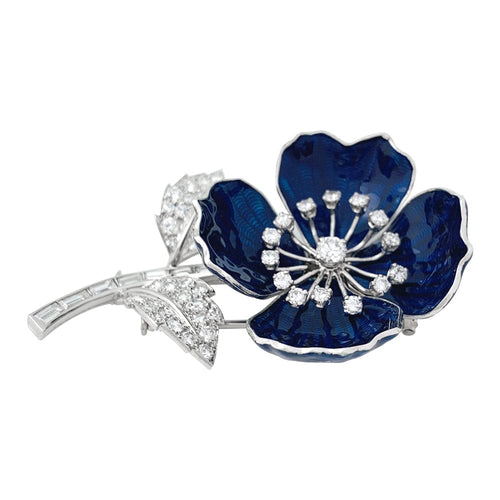 Broche Broche "Eglantine" Boucheron en or et platine, émail et diamants. 58 Facettes 29921