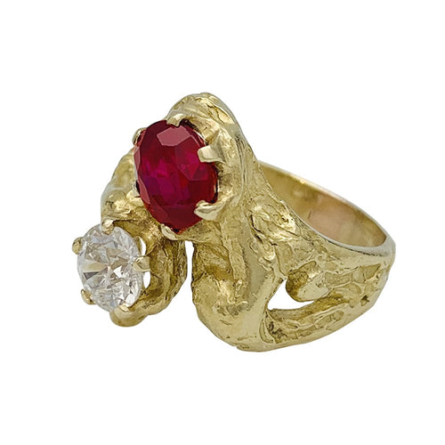 Bague 57 Bague toi et moi en or jaune, diamant et rubis. 58 Facettes 30192
