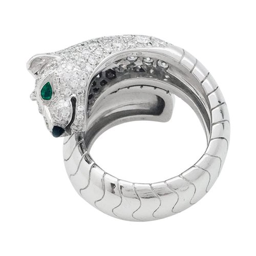 Bague 53 Bague Cartier "Panthère de Cartier" en or blanc, diamants, émeraudes et onyx. 58 Facettes 29075-1