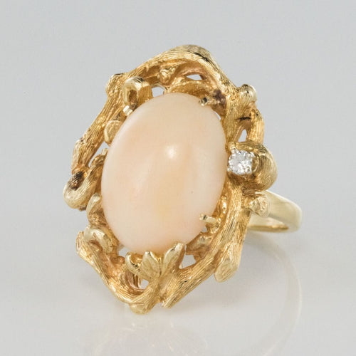 Bague 51 Bague corail peau d'ange et diamant 58 Facettes 18-317-51