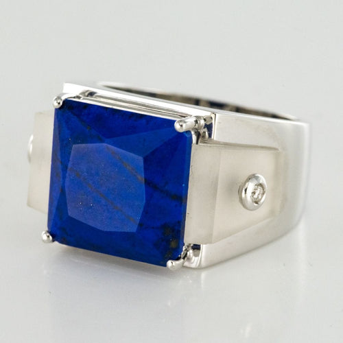 Bague 54 Bague lapis lazuli cristal de roche et diamants 58 Facettes 17-358-54-1