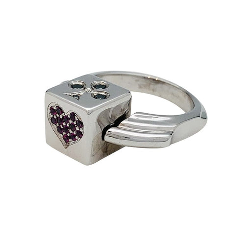 Bague 54 Bague Dé en or blanc diamants noirs et rubis. 58 Facettes 30416