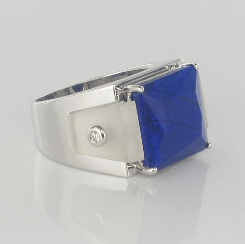 Bague 54 Bague lapis lazuli cristal de roche et diamants 58 Facettes 17-358-54-1