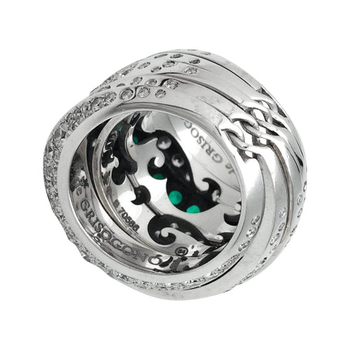Bague 54 Bague De Grisogono, modèle "Jiya", en or blanc, diamants et émeraudes. 58 Facettes 29213