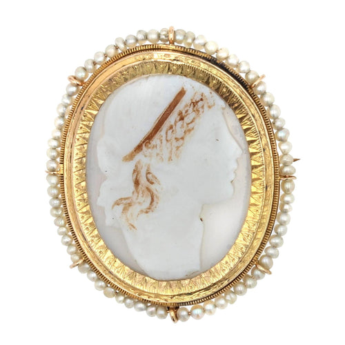 Broche Broche ancienne Camée entourée de perles fines 58 Facettes 17-182