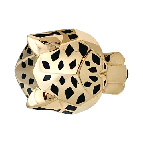 Bague 64 Bague Cartier modèle "Panthère" en or jaune, péridots, laque, onyx. 58 Facettes 29819-1