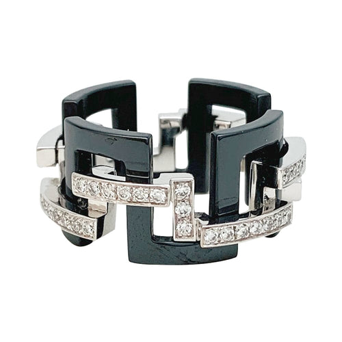 Bague 50 Bague Mellerio, "Graphic", or blanc, céramique, diamants. 58 Facettes 29698-1
