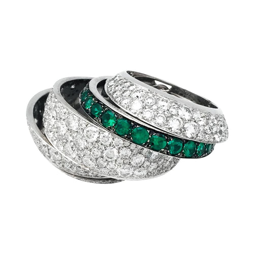 Bague 54 Bague De Grisogono, modèle "Jiya", en or blanc, diamants et émeraudes. 58 Facettes 29213