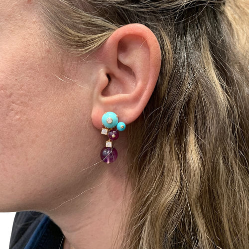 Boucles d'oreilles Boucles d'oreilles Cartier "Délices de Goa" en or rose, améthystes, diamants et turquoises. 58 Facettes 30107