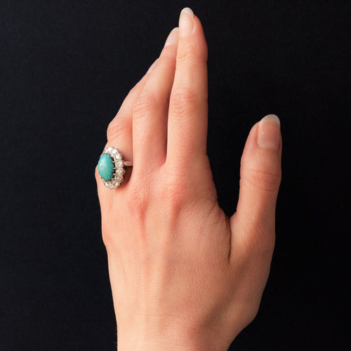 Bague 53 Bague marguerite turquoise diamants or blanc 58 Facettes 18-084-53