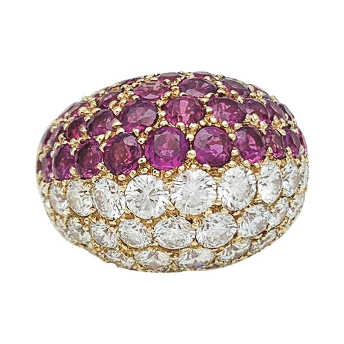 Bague 57 Bague dôme en or jaune diamants et rubis. 58 Facettes 30527