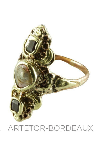 Bague 56 Bague ancienne perle et grenats 58 Facettes 21521