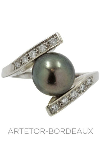 Bague 55 Bague moderne perle noire et diamants 58 Facettes 16461