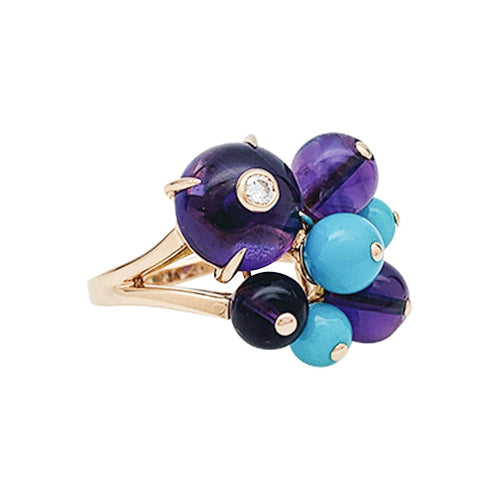 Bague 50 Bague Cartier "Délices de Goa" or jaune, diamant, turquoises, améthystes. 58 Facettes 30016